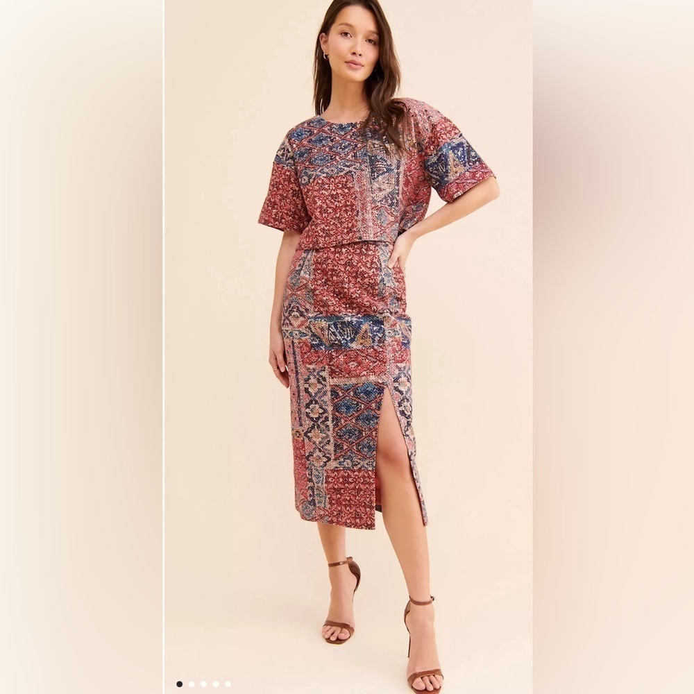 NWT Anthropologie Nikita Mhaisalkar Sequined Print 2 Pc Midi Skirt Set SZ XL